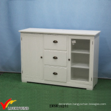 Handmade White Painting Small Wood Vintage Sideboard